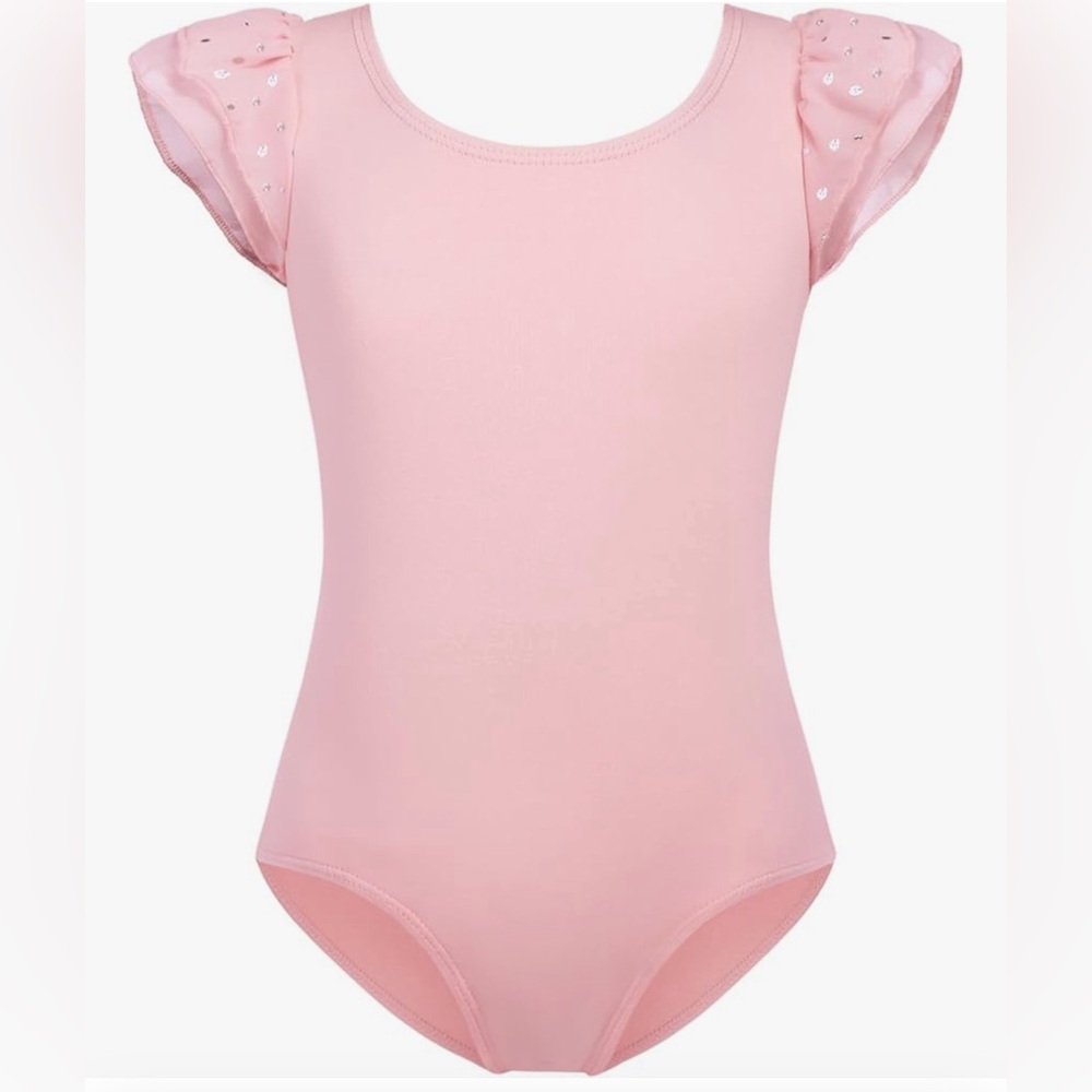 NWT Zaclotre Girls Shiny Ruffle Sleeve Ballet Leotard for Dance | Sz:150 = US 12